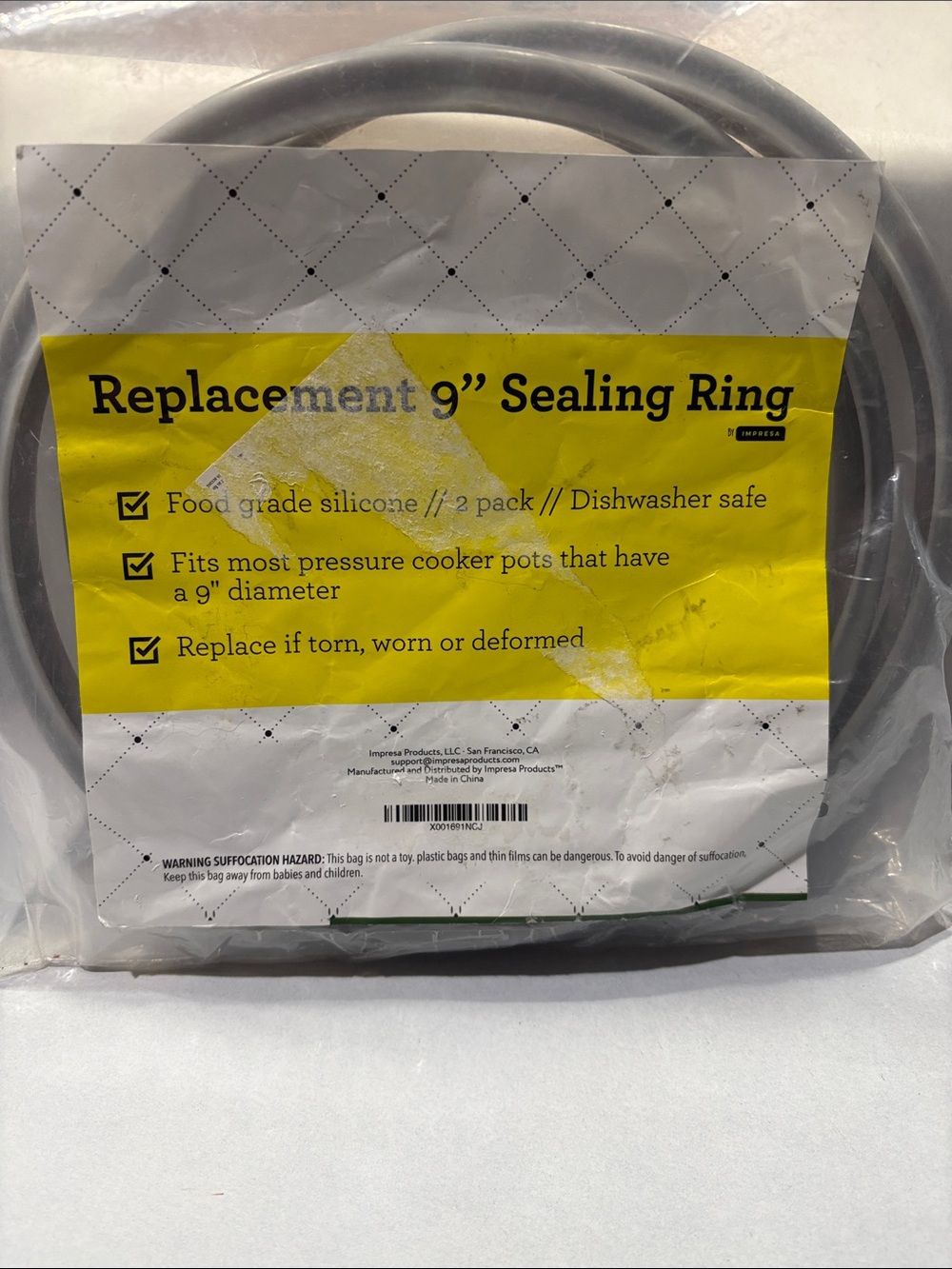 Replacement 9" Sealing Ring  for instant pot Gray Silicone set of two new